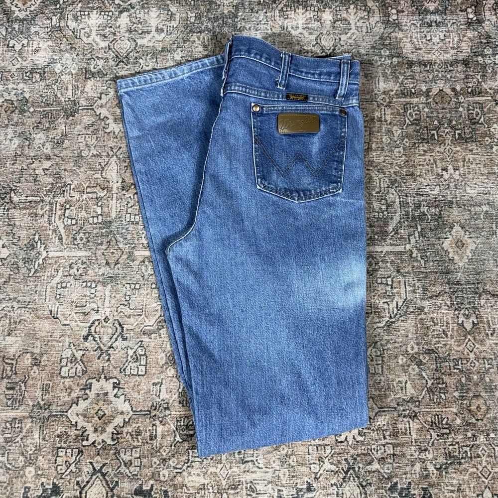 wrangler 936den cowboy cut blue jeans size 35x38 made in mexico work wear